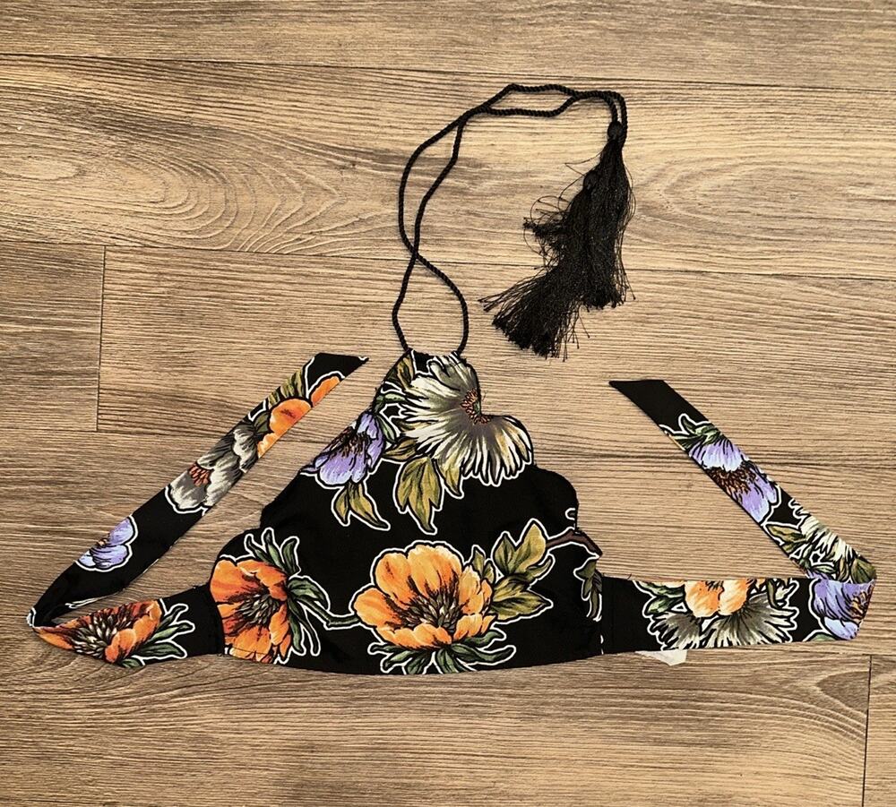 Zara Floral Halter Crop Top In Black Size 2 US